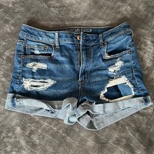 American Eagle Super Hi-Rise Shortie denim shorts size 10